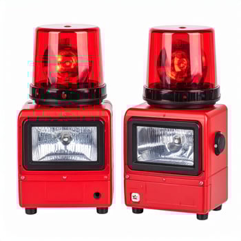 Warning light in red displayed against a white backdrop photo