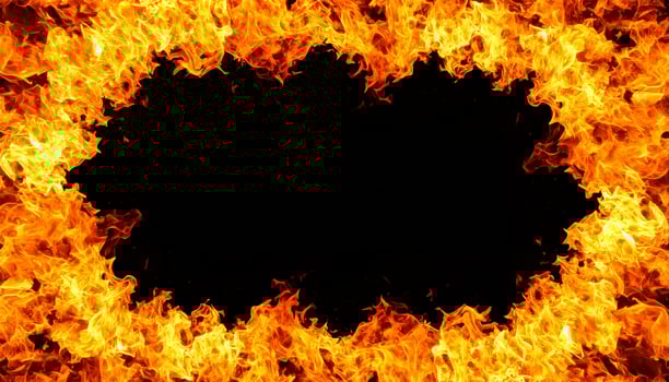 Fire-themed frame with flames background, mock-up template featuring a fiery border photo