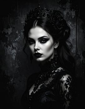 Painting of a Gothic girl against a dark, grunge-style backdrop photo