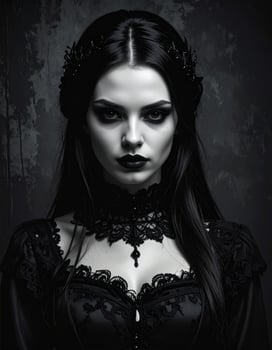Portrait of a gothic girl against a dark, grungy backdrop with artistic flair photo