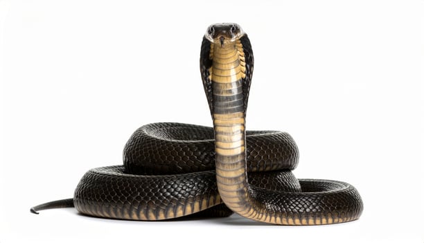 White background featuring a shadowless king cobra standing alone photo