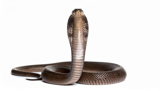 White backdrop featuring a king cobra without shadows photo
