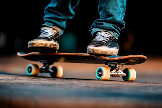 A person riding a skateboard on a street photo