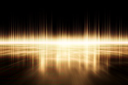 Golden light beams on a black background photo