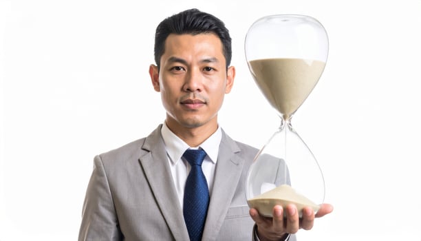 Hourglass timer, also known as a sand clock or sandglass, symbolizing the passage of time. photo