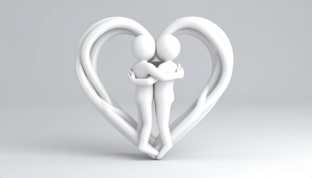 Three-dimensional representation of a hugging figure against a plain backdrop photo