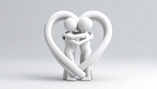 3D model of a hugging figure set against a solid backdrop photo