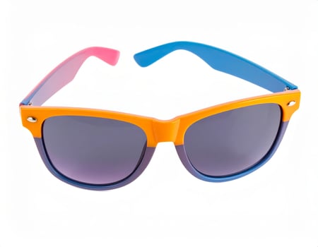 Vibrant tinted sunglasses on a white backdrop, evoking summer getaway vibes photo