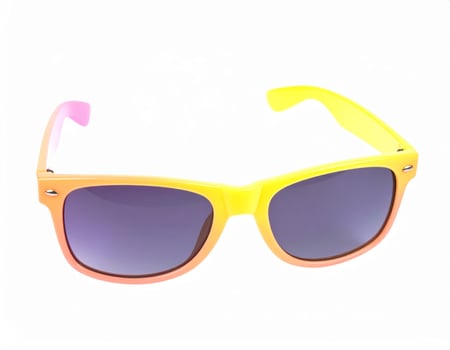 Vivid tinted sunglasses against a white backdrop, summer holiday vibe photo