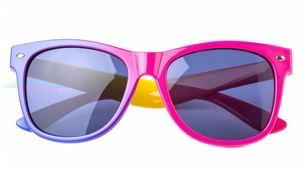 Brightly tinted sunglasses against a plain white backdrop, evoking summer holiday vibes photo