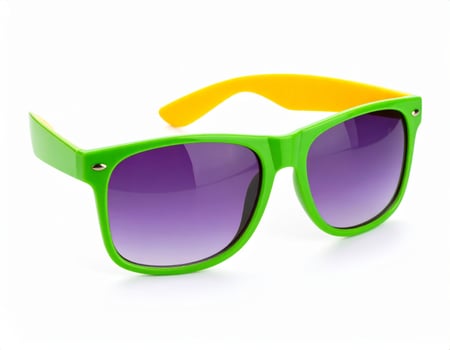 Vibrant tinted sunglasses against a white backdrop, evoking summer holiday vibes photo