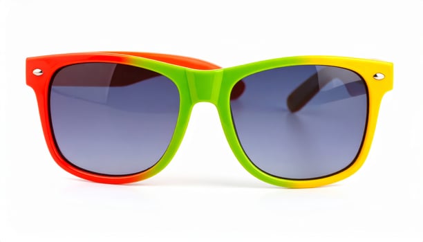 Vibrant tinted shades on a plain white backdrop, capturing a summer getaway vibe photo