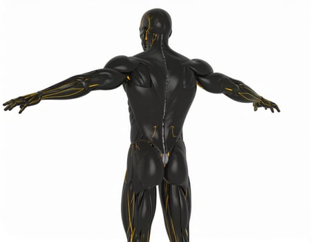3D rendering of a muscular male figure with a sporty physique against a plain white backdrop photo