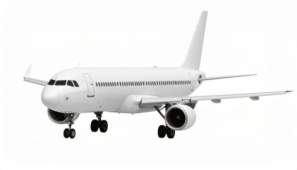 3D white airplane model displayed on a plain white background photo