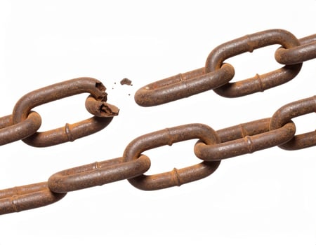 Fragmented chain against a white backdrop, symbolizing liberation or severed ties photo
