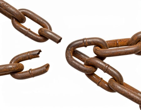 Fragmented chain against a white backdrop, symbolizing lost freedom or severed ties photo