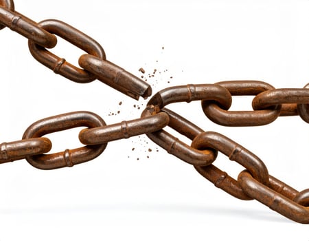 Fractured chain set against a white backdrop, symbolizing liberation or lost links photo