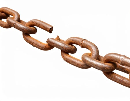 Detached chain on a white backdrop, symbolizing liberation or lost ties photo