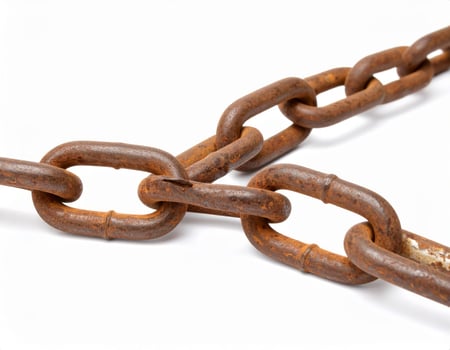Fractured chain against a white backdrop, symbolizing liberation or severed ties photo
