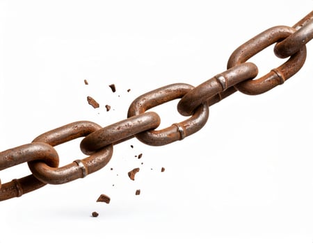 Fractured chain against a white backdrop, symbolizing liberation or disrupted ties photo