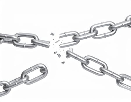 Cracked chain against a white backdrop symbolizing freedom or lost ties photo