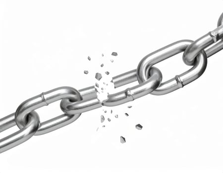A shattered chain against a plain white backdrop, symbolizing liberation or lost ties photo