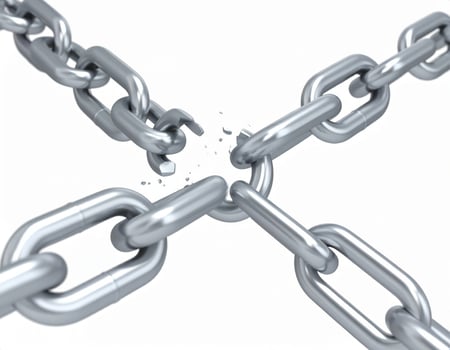 Broken link against a white backdrop, symbolizing freedom or lost ties photo