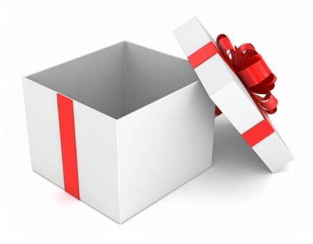 Empty gift box opened and lying flat against a white backdrop photo