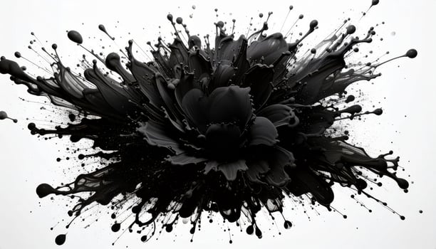 Abstract black ink blot on a plain white backdrop photo