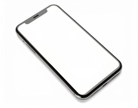 Mockup of a smartphone displaying a blank white screen against a white background photo