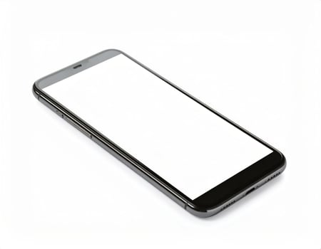 Mockup of a smartphone displaying a blank white screen on a white background photo