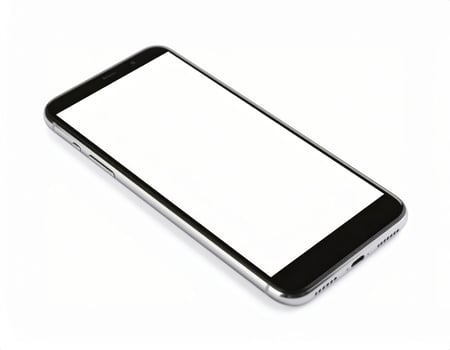 Mockup of a smartphone displaying a blank white screen on a plain white backdrop photo