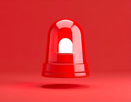 Red alert siren over solid red background, warning concept photo