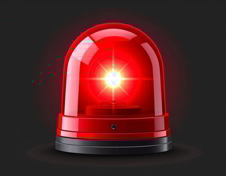 Warning siren in red blaring against a gray backdrop, alert concept photo