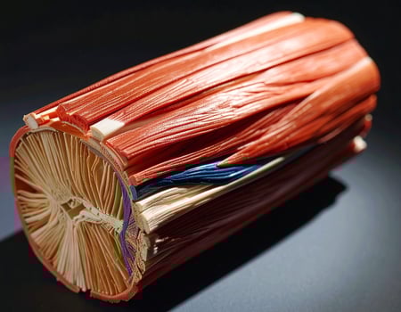 Cross-sectional view of muscle fibers with a human muscle backdrop photo