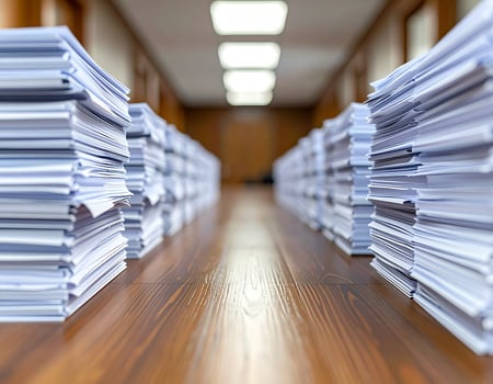 Close-up of a collection of office papers stacked together photo