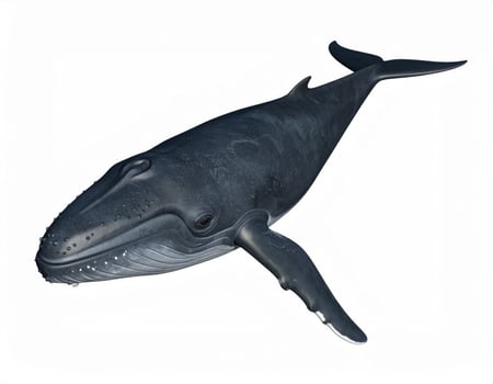 Humpback whale swimming against a plain white backdrop photo