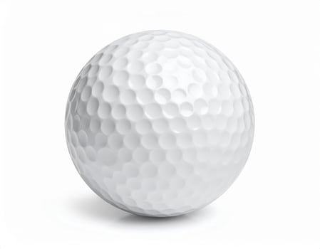 Close-up of a white golf ball on a plain white backdrop photo