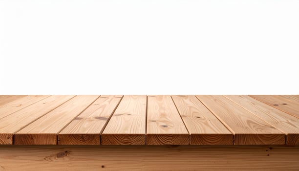 Wooden surface displayed against a white backdrop, ideal as a table mockup for presentations and design projects. photo