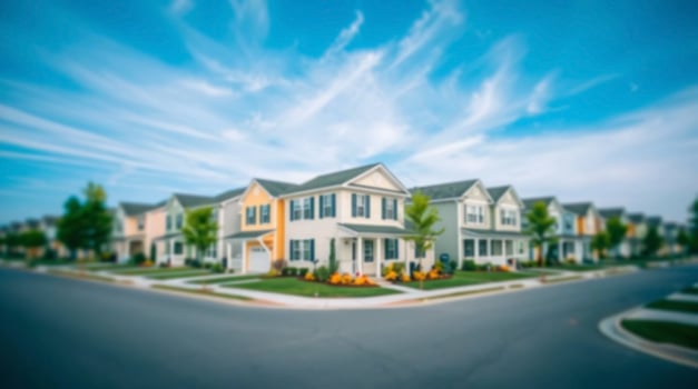 A blurry image of a row of houses photo