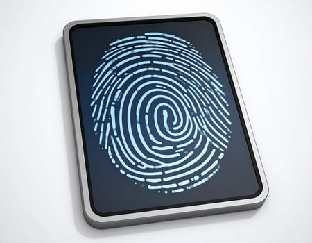Using a contemporary device to scan fingerprints against a plain white backdrop photo