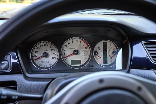 Modern city car steering wheel and sensors panel photo