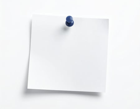 White note paper with a pin over white background photo