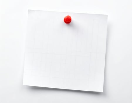 A blank white notepad with a thumbtack against a white backdrop photo