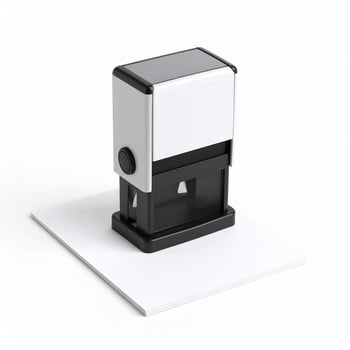 Stamping documents, a stamp on a blank paper over white background photo