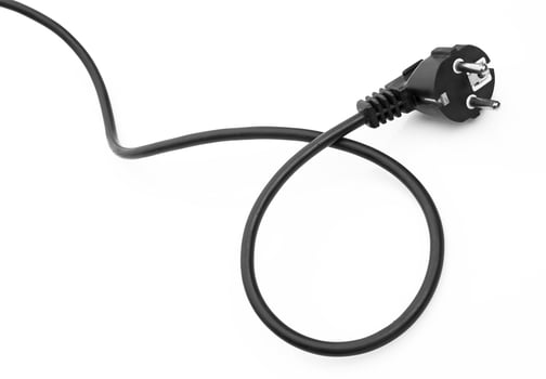 Black electric cable on white photo