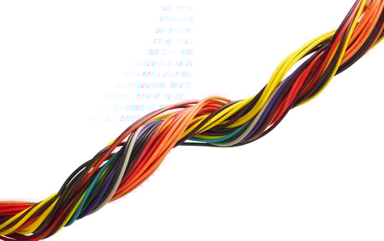 Multicolored cable on white photo