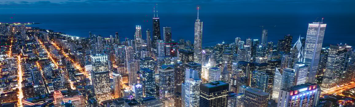 Chicago streets and skyline, ligths and night photo