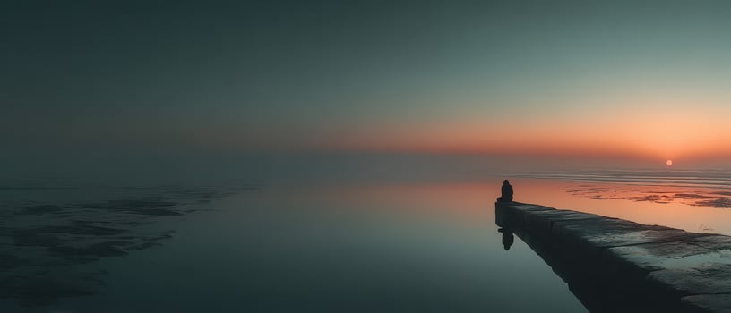 Tranquil sunrise over calm water photo