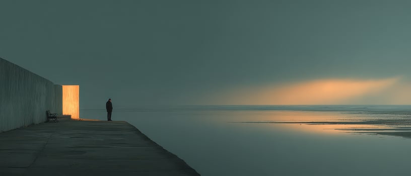 Solitude by the water at dawn near the coast photo